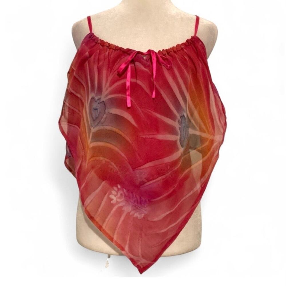 Y2K Pink & Orange Sheer Handkerchief Hem Cami Top